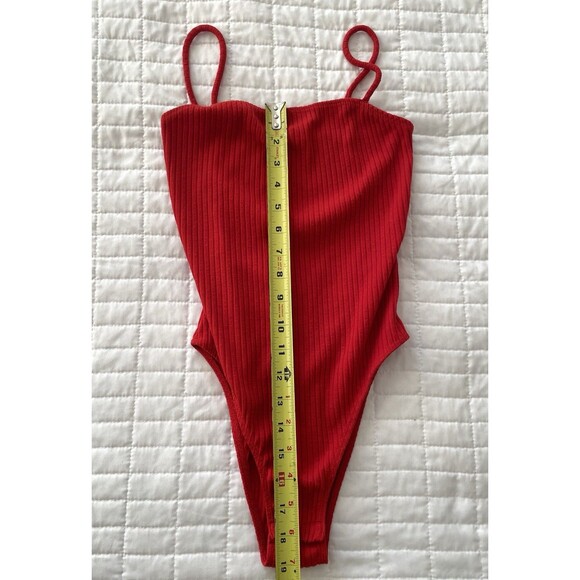 TOPSHOP Ribbed Knit Red Womens Bodysuit Snap Crotch Square Neck Size 4 - Picture 8 of 8